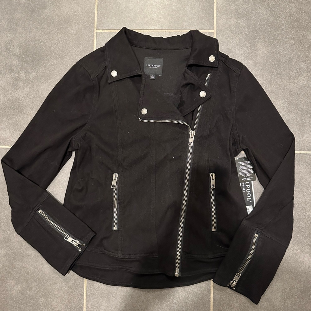 Liverpool Black Moto Jean Jacket with Silver Hardware - Picture 3 of 5